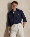 Classic Fit Striped Linen Shirt Navy White - Unmatched Kicks - ralph lauren