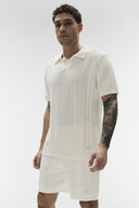 Coastline Knit Short Sleeve Polo Ivory - Unmatched Kicks-ALO