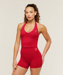Colour Block Halter Neck Tank With Shelf Carmine Red - Unmatched Kicks - GYMSHARK