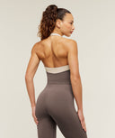 Colour Block Halter Neck Tank With Shelf Cool Brown/Pebble Grey - Unmatched Kicks - GYMSHARK