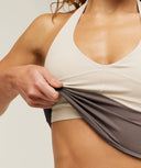 Colour Block Halter Neck Tank With Shelf Cool Brown/Pebble Grey - Unmatched Kicks - GYMSHARK