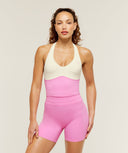 Colour Block Halter Neck Tank With Shelf Focus Pink/Soft White - Unmatched Kicks - GYMSHARK