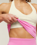 Colour Block Halter Neck Tank With Shelf Focus Pink/Soft White - Unmatched Kicks - GYMSHARK