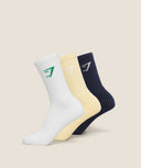 Crew Socks 3pk Butter Yellow/Track Green/Heavy Blue - Unmatched Kicks-Gymshark Accessories