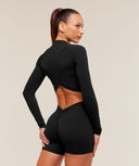 Dipped Long Sleeve 1/4 Zip Jacket Black - Unmatched Kicks-GYMSHARK