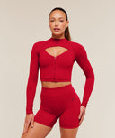 Dipped Long Sleeve 1/4 Zip Jacket Carmine Red - Unmatched Kicks-GYMSHARK