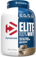 Dymatize Elite 100% Whey Protein Powder, Cookies & Cream, 25g of Protein, 5.5g BCAAs, Less Than 140 Cal., Gluten Free, 2g Carb, 2g Sugar, 3g Fat (63 Servings) - Unmatched Kicks-Dymatize