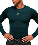 Element Baselayer Long Sleeve T-Shirt compression fit Deep Petrol Blue/Sorbet Yellow - Unmatched Kicks - GYMSHARK