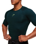 Element Baselayer T-Shirt compression fit Deep Petrol Blue/Sorbet Yellow - Unmatched Kicks - GYMSHARK