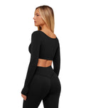 Flow Long Sleeve Crop Top with Cups GS Black - Unmatched Kicks - GYMSHARK