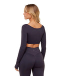 Flow Long Sleeve Crop Top with Cups Midnight Purple - Unmatched Kicks - GYMSHARK