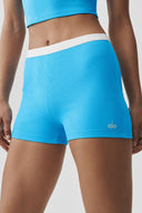 Goddess Ribbed High-Waist First Pick Short Azure Blue/White - Unmatched Kicks-ALO
