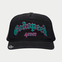 Godspeed GS Forever Trucker Hat in black with teal and pink embroidery