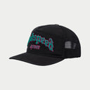 Godspeed GS Forever Trucker Hat in black with teal and pink embroidery