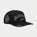 Godspeed GS Forever Trucker Hat in black with teal and pink embroidery