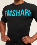 GYMSHARK PRIME TSHIRT BLACK/BLUESMALL - Unmatched Kicks - GYMSHARK