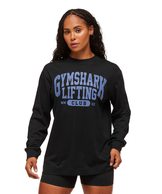 Lifting Club Graphic Oversized Long Sleeve T-Shirt Black