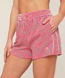 Gingham Shorts oversized fit Carmine Red/Soft White