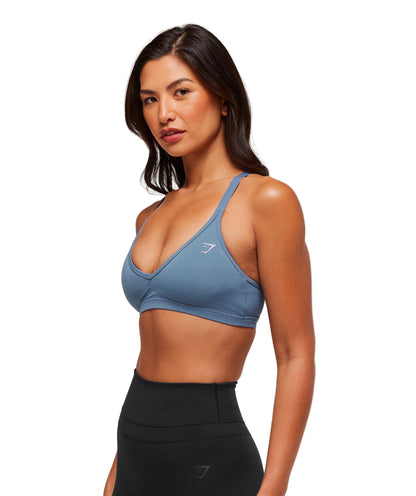 Cotton Racerback Sports Bra light support Worn Blue