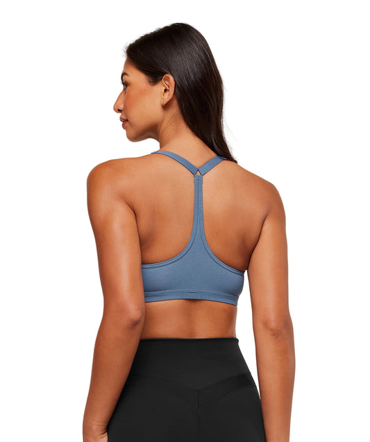 Cotton Racerback Sports Bra light support Worn Blue