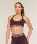 Light Support Halter Neck Logo Sports Bra Cherry Purple