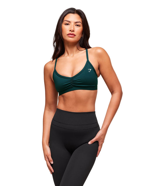 Ruched Strappy Sports Bra light support Deep Petrol Blue