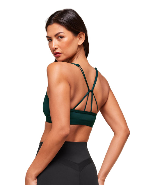 Ruched Strappy Sports Bra light support Deep Petrol Blue