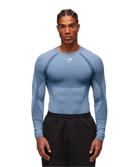 Gymshark Shadow Seamless Long Sleeve T-Shirt - Faded Blue