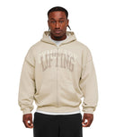 Layered Graphic Zip Up Hoodie oversized fit Pebble Grey - Unmatched Kicks - GYMSHARK