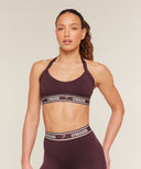 Light Support Halter Neck Logo Sports Bra Cherry Purple - Unmatched Kicks - GYMSHARK