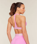 Light Support Halter Neck Logo Sports Bra Focus Pink - Unmatched Kicks - GYMSHARK