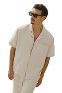 Linen Days Short Sleeve Button Up Bone - Unmatched Kicks-ALO