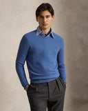 Mesh-Knit Cotton Crewneck Sweater Blue Borage Heather - Unmatched Kicks-ralph lauren