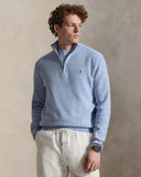 Mesh-Knit Cotton Quarter-Zip Sweater Blue Hyacinth Heather - Unmatched Kicks-ralph lauren