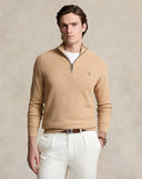 Mesh - Knit Cotton Quarter - Zip Sweater Camel Melange - Unmatched Kicks - ralph lauren