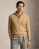 Mesh-Knit Cotton Quarter-Zip Sweater Camel Melange - Unmatched Kicks-ralph lauren