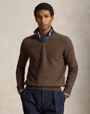 Mesh-Knit Cotton Quarter-Zip Sweater Nutmeg Brown Heather - Unmatched Kicks-ralph lauren
