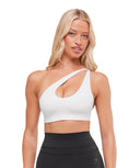 One Shoulder Sports Bra light support Cherry White - Unmatched Kicks - GYMSHARK