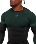 Onyx 5.0 Seamless Long Sleeve T-Shirt muscle fit Black/Lift Green - Unmatched Kicks - GYMSHARK