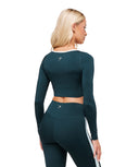 Piping Long Sleeve Crop Top body fit Deep Petrol Blue/Smoke Blue/Soft White - Unmatched Kicks - GYMSHARK