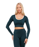 Piping Long Sleeve Crop Top body fit Deep Petrol Blue/Smoke Blue/Soft White - Unmatched Kicks - GYMSHARK