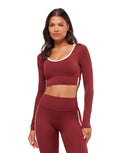 Piping Long Sleeve Crop Top body fit Sets Red/Carmine Red/Soft White - Unmatched Kicks - GYMSHARK