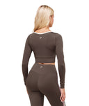 Piping Long Sleeve Crop Top body fit Walnut Brown/Chestnut Pink/Soft White - Unmatched Kicks - GYMSHARK