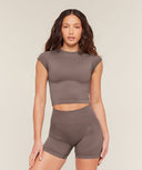 Poise Crew Neck Short Sleeve Top Cool Brown - Unmatched Kicks - GYMSHARK