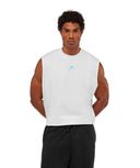 Power Cut Off Tank oversized fit GS White/GS Brand Blue - Unmatched Kicks - GYMSHARK