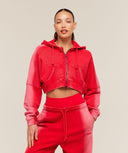 Pump Washed Zip Through Hoodie oversized fit Carmine Red/Soft White - Unmatched Kicks - GYMSHARK