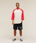 Retro Collegiate 3/4 Sleeve T-Shirt oversized fit Tinted White/Athletic Red - Unmatched Kicks - GYMSHARK