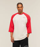 Retro Collegiate 3/4 Sleeve T-Shirt oversized fit Tinted White/Athletic Red - Unmatched Kicks - GYMSHARK