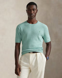 Rib - Knit Cotton Short - Sleeve Sweater Green Swallow Heather - Unmatched Kicks - ralph lauren