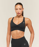 Ruched Sports Bra 2.0 medium support Black - Unmatched Kicks-GYMSHARK